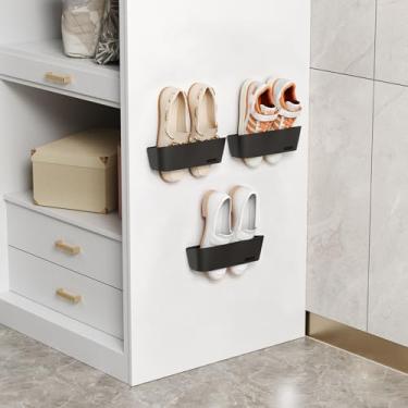 Imagem de DegMongee 3 peças de sapateiras montadas na parede com tiras adesivas para pendurar, sem perfuração, suporte de sapato que economiza espaço, organizador de sapatos pendurado para parede/trailer/porta