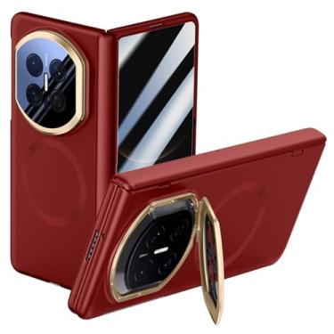 Imagem de LYJSMGZ Capa magnética para Huawei Mate X7, capa protetora de lente de proteção de privacidade integrada com membrana concha com suporte para dobradiça, vermelho, Mate X7
