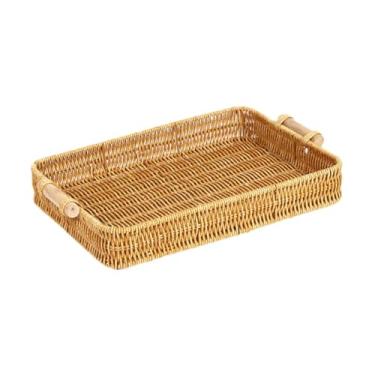 Imagem de Generic Cesta de vime retangular para servir pão, ideal para cozinha, banheiro e mesa.