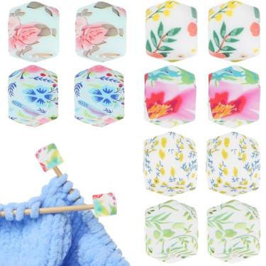 Imagem de YBEATY 12 peças de rolhas de agulha de tricô com impressão hexagonal, protetores de ponta de agulha, tampas de ponta de tricô, suportes de ponto para iniciantes, crochê, mão, faça você mesmo, tamanho