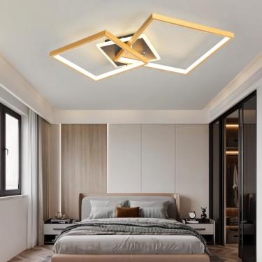 Imagem de Luminária de teto LED moderna, quadrada e regulável, em acrílico, com controle remoto, ideal para sala de estar, quarto, cozinha, hall de entrada, sala de jantar e casa de campo (dourada, 2