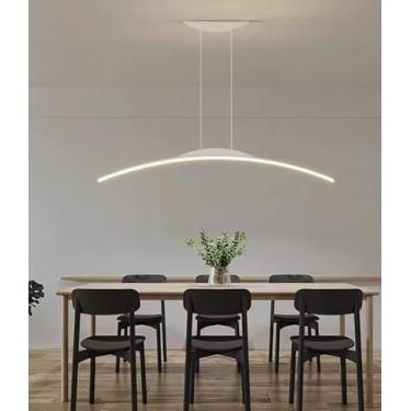 Imagem de Luminária pendente LED moderna e regulável com controle remoto. Design linear, altura ajustável, ideal para mesa de jantar, sala de jantar, escritório e cozinha (branca, 120 cm de compriment