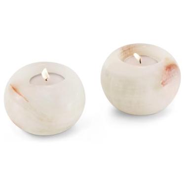Imagem de SPESHSTONES Castiçal de mármore Tealight Castiçais votivos de pedra ônix branca de 8,5 cm para mesas de Natal, centros de mesa e decoração de quarto - Castiçais decorativos para decorações de festa de