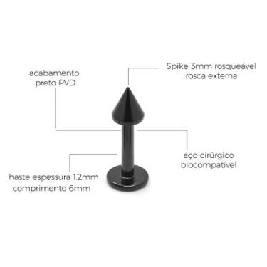 Imagem de Piercing Labret Aço Cirúrgico Preto PVD Spike - M2 Piercing, 6mm