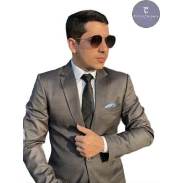 Imagem de Terno Masculino Slim Fit Chumbo Príncipe de Gales T&C, Cinza, 42