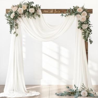 Imagem de Santaben Marfim Elegante Tecido drapeado arco Natal 1 painel 73,7 cm × 5,8 m Sheer Chiffon Cortina Cortinas para Cerimônia de Casamento Interior Inverno Festa Aniversário Jardim Brunch