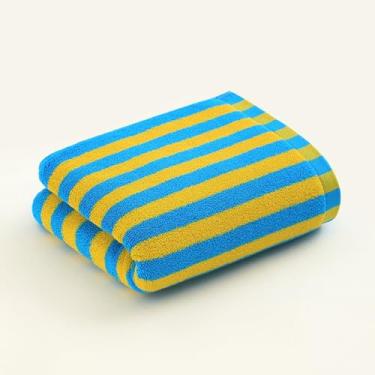 Imagem de Toalha listrada de algodão puro toalha de banho espessa macia absorvente toalha de banho grande para casa 40 x 90 cm (amarelo e azul claro)