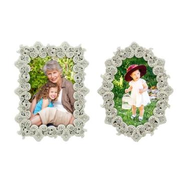 Imagem de GIFTY GIFTY Conjunto de 2 porta-retratos pequenos com joias vintage, 5 x 7,6 cm, para mesa de exibição de mesa, molduras pequenas, perfeitas para decoração de casa, casamento, formatura, marcos -