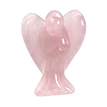 Imagem de Casaper Estatuetas de anjo da guarda de quartzo rosa natural, estátua de pedra esculpida à mão, meditação para decoração de casa, 3,8 cm