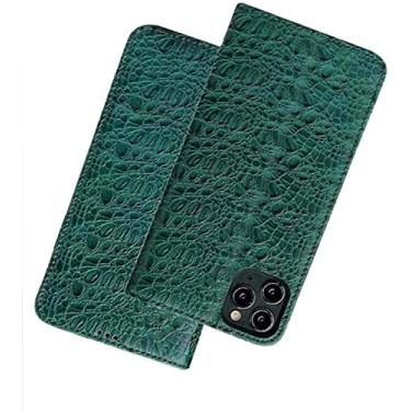 Imagem de GANYUU Coldre flip para Apple iPhone 14 Pro Max (2022), padrão de crocodilo couro à prova de choque Folio Kickstand capa carteira [porta-cartão] (cor: verde)