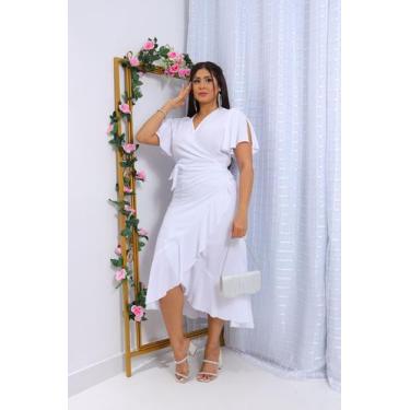 Imagem de Vestido envelope longo  viscolinho liso manga curto - SP STORE, Branco