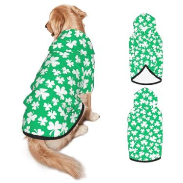 Imagem de Fantasia de cachorro do Dia de São Patrício com capuz para cães grandes - Roupa macia para fantasias de animais de estimação com orifício e bolso, roupas engraçadas para cães de raça média a grande