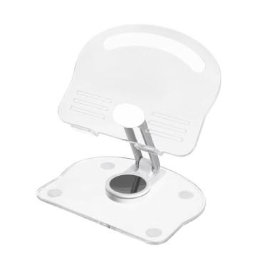 Imagem de PATIKIL Suporte de acrílico para tablet, suporte de acrílico ajustável, dobrável, portátil, transparente, com base giratória de 360 graus para mesa, casa, escritório, mulheres, presentes, branco