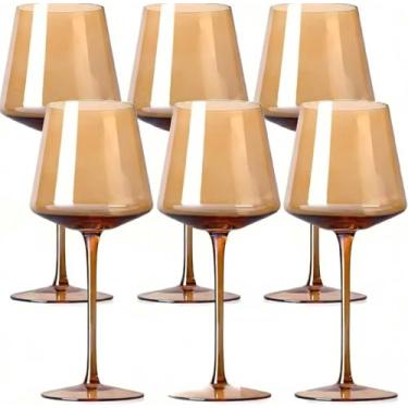 Imagem de Physkoa Conjunto de taças de vinho âmbar de 170 a 473 ml, sopradas à mão, com haste longa, taças de vinho tinto e branco exclusivas para festa, casa, bar, Natal