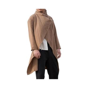 Imagem de Casaco Trench Retro Masculino, Corta-Vento Casual Em Algodão, Cor Sóli