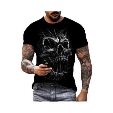 Imagem de 3D crânio impresso t-shirt, moda retro, hip hop, personalidade, super 