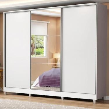 Imagem de Guarda Roupa Casal Madesa Royale 100% MDF 3 Portas de Correr com Espelho com Pés - Branco