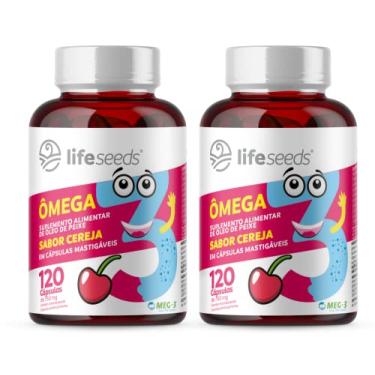 Imagem de Ômega 3 Mastigável Sabor Cereja Epa Dha - Certificação Internacional MEG-3 – 2 Potes – 240 Cápsulas