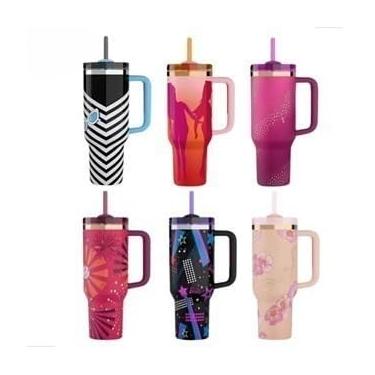 Imagem de Garrafa térmica de aço inoxidável rosa com boneca, 1200 ml, com tampa e canudo personalizável (ALEATORIO)