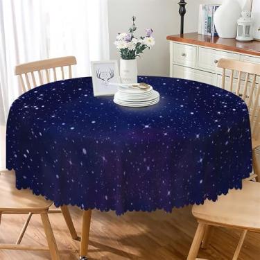 Imagem de DORCEV Toalha de mesa redonda azul escuro céu estrelado galáxia universo infantil tema espaço festa de aniversário noite estrelada toalha de mesa para cozinha, sala de jantar, piquenique, acampamento