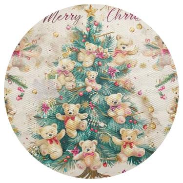 Imagem de xigua Jogo americano redondo de árvore de Natal, conjunto de 4, tapete de mesa redondo antiderrapante resistente ao calor, tapetes de mesa de 48 cm para decoração de cozinha, jantar e festa