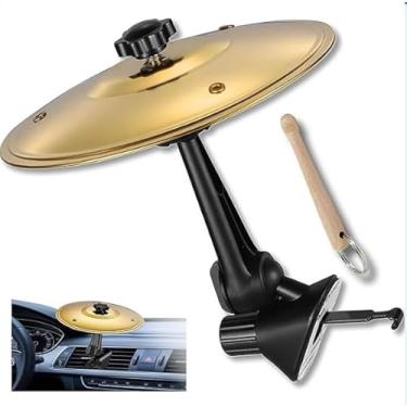 Imagem de Clipe de saída de ar para prato de carro – Mini prato de batida de tambor de treino com bengala, instrumento de percussão de metal para bateristas, presente para bateristas e amantes de música, serve