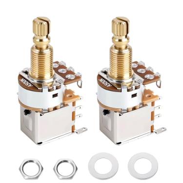 Imagem de Banworks Potenciômetros de pressão de latão completo A500K M8 para violão tamanho métrico 18 estrias, eixo longo (18 mm de comprimento), potenciômetros cônicos de áudio para guitarras Squier/Epiphone