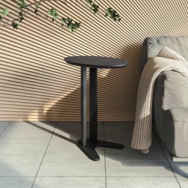 Imagem de Mesa Auxiliar Lateral Oval 60x70cm MDF Preto Fosco - Móveis Dalla Cost
