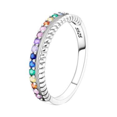 Imagem de Anel De Zircônia Arco-Íris Em Prata Esterlina 925 Para Mulheres, Joia 