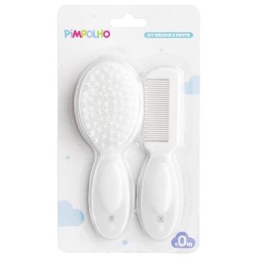 Imagem de Kit pente e escova pimpolho branco para cuidados do bebê