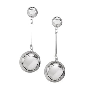 Imagem de Brincos femininos banhados a ouro com duas esferas, joias com pingente longo, design esférico de metal elegante, acessórios modernos leves, Large, Metal, Sem pedra preciosa