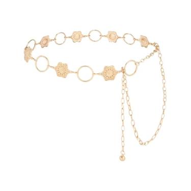 Imagem de WELROG Cinto feminino com corrente de metal - Pérolas douradas e prateadas para vestidos jeans, Length 47"(24"+ extended chain 23"), Metal não precioso, não