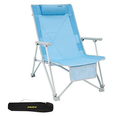 Imagem de #WEJOY Cadeiras de praia com encosto alto, portátil, cadeira de praia dobrável baixa para adultos com apoio de braço, encosto de cabeça para festival de gramado ao ar livre, concerto de areia, viagem,