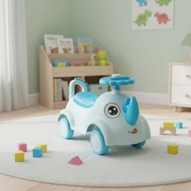 Imagem de Andador Infantil Rinoceronte Azul em Plástico Resistente, Brinquedo Educativo para Primeiros Passos, Seguro e Durável, Ideal para Bebês e Crianças, Uso Interno e Externo