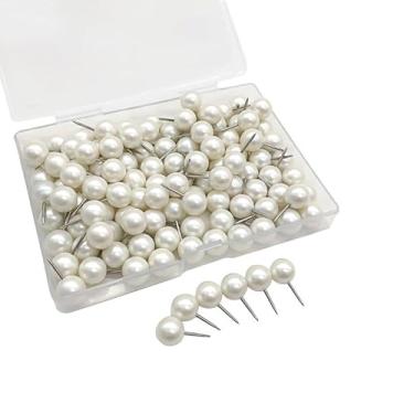 Imagem de 100 pinos de pressão, tachinhas brancas peroladas – Ideal para quadros de avisos, quadros de rolha, decoração de parede, mapas, calendários, fotos – casa e escritório