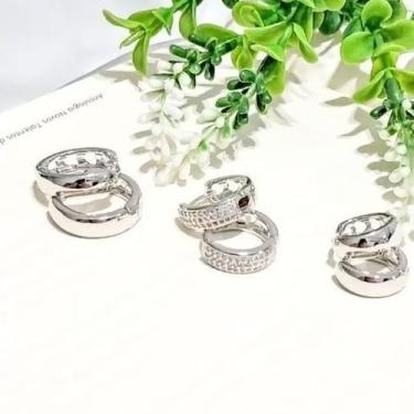 Imagem de Trio de Argola Redonda Cravejadas Antialérgico Bijuteria Feminina Folh