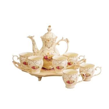 Imagem de Conjunto de chá de copo de água para servir bebidas para uso doméstico, sala de estar europeia, copo de água de cerâmica, xícara de chá, conjunto de bule de chá com bandeja jarra de água