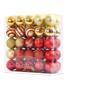 Imagem de 50 peças/caixa de enfeite de bolas de árvore de Natal pingente de bola de ouro vermelho pendurado decoração de Natal para presentes de ano novo em casa