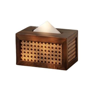 Imagem de Suporte de caixa de lenços retrô para escritório doméstico retangular suporte de papel de seda capa de guardanapo estilo chinês dispensador de caixa de lenços para bancadas capa de caixa de lenços