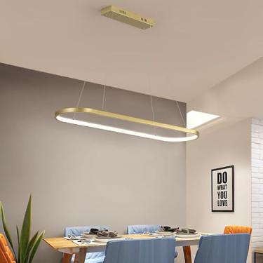 Imagem de Lustre pendente LED moderno para cozinha, ilha ou sala de jantar, ideal para sala de estar, bar, escritório ou mesa de jantar. Cúpula branca, altura ajustável de 120 cm (70 cm, dourado, 4500