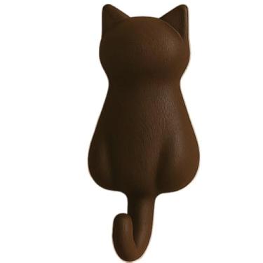 Imagem de Ganchos de Parede em Formato de Gato,Porta Chaves Fofo em PLA(1,Marrom + Marrom)