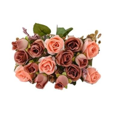 Imagem de Buquê De Rosas De Seda Com 5 Ramos E 15 Cabeças, Flores Artificiais Pa