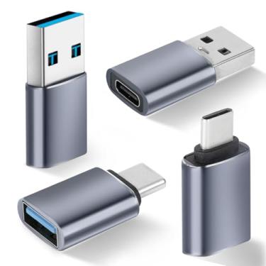 Imagem de Pacote com 4 adaptadores USB para USB C, 2 conversores de carregador tipo C fêmea para macho A e 2 x USB C macho para USB 3.0 fêmea para Apple Watch iPhone 15 Pro Max 14 13 12, AirPods Ultra 8 9