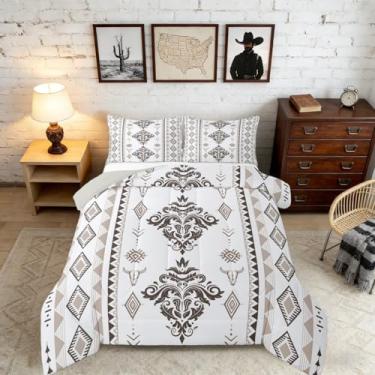 Imagem de Erosebridal Conjunto de cama casal boêmio asteca para casa, damasco ocidental, conjunto de edredom para adolescentes, meninos, homens e mulheres, edredom vintage barroco vitoriano, colcha geométrica