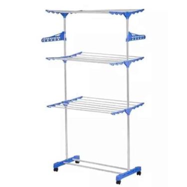 Imagem de Varal De Chão Dobrável 3 Andares Com Rodinhas Inox Multifuncional Para Roupas