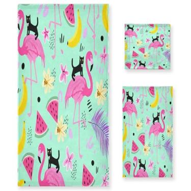 Imagem de xigua Conjunto de toalhas de banheiro flamingos tropicais absorventes macias 3 peças toalha de banho toalha de mão toalhas decorativas para banheiro, academia, hotel, praia, piscina