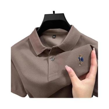 Imagem de Camisa Polo Masculina De Verão 100% Algodão Manga Curta Com Bordado De