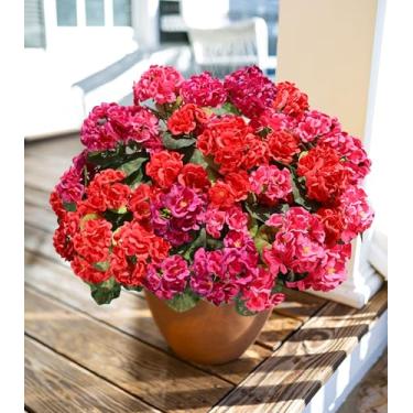Imagem de Flores artificiais de gerânios falsos para ambientes externos, 6 pacotes de flores de gerânios de seda, plantas falsas realistas, resistentes a UV, flores falsas para plantadores externos, porta da