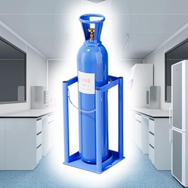Imagem de Suporte para tanque de oxigênio pequeno - Rack de armazenamento de oxigênio com corrente para garrafas de gás - ideal para laboratórios, clínicas, hospitais - Transportador compacto de 21 cm (8 1/10.2