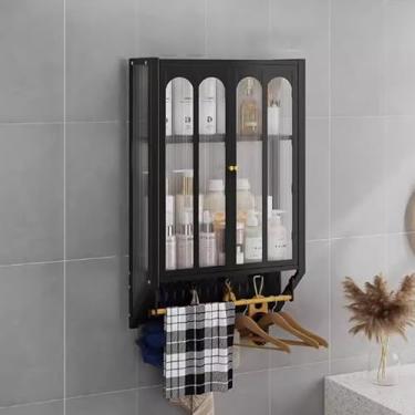 Imagem de Armário de remédios de metal montado na parede para armazenamento de banheiro, prateleiras ajustáveis, penteadeira acima do vaso sanitário com barra de toalha, organizador que economiza espaço para